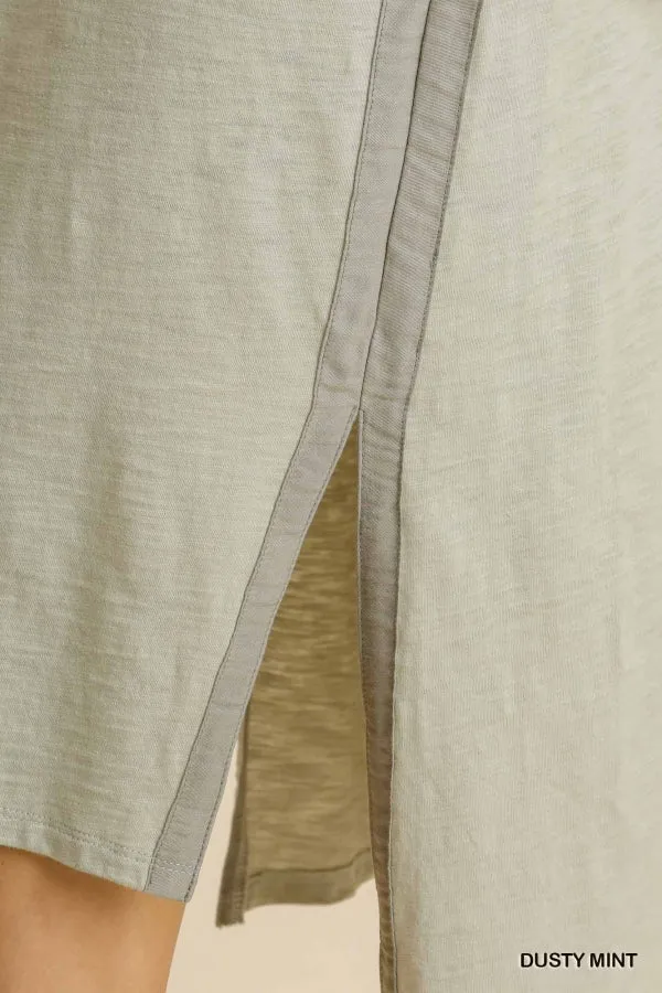 Round Neck Button Front Sleeveless Side Slits Maxi Dress