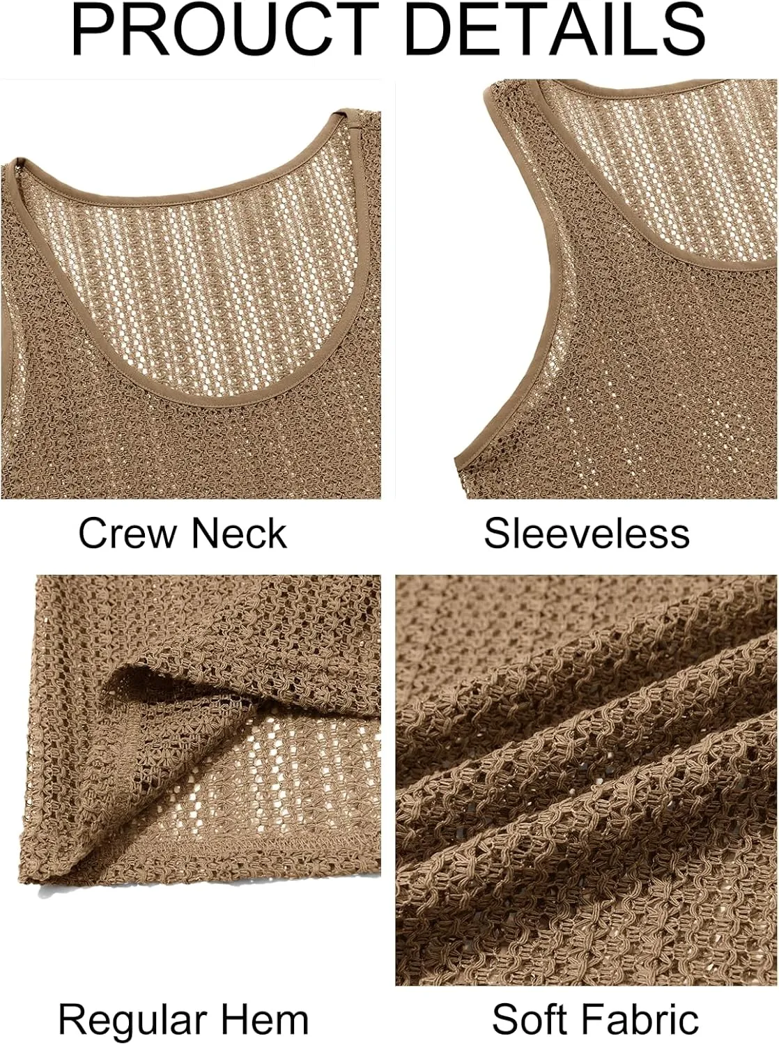 Runcati Mens Sleeveless Tank Tops Knitted Crochet See Through Hollow Out T-Shirts Muscle Summer Beach Hippie Shirts
