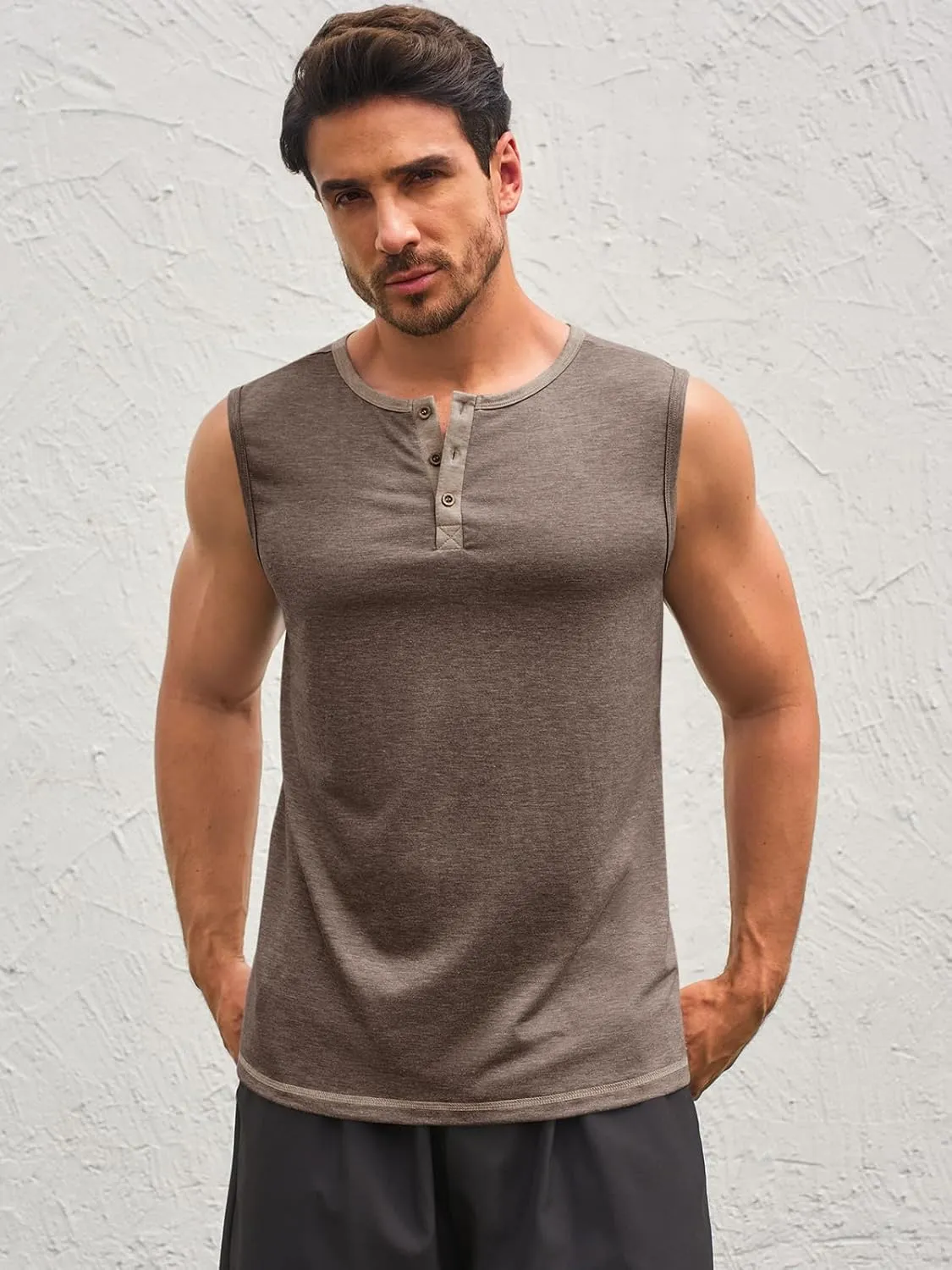 Runcati Men's Workout Tank Tops Sleeveless Gym Muscle Henley Shirt Casual Basic Summer Beach Tops