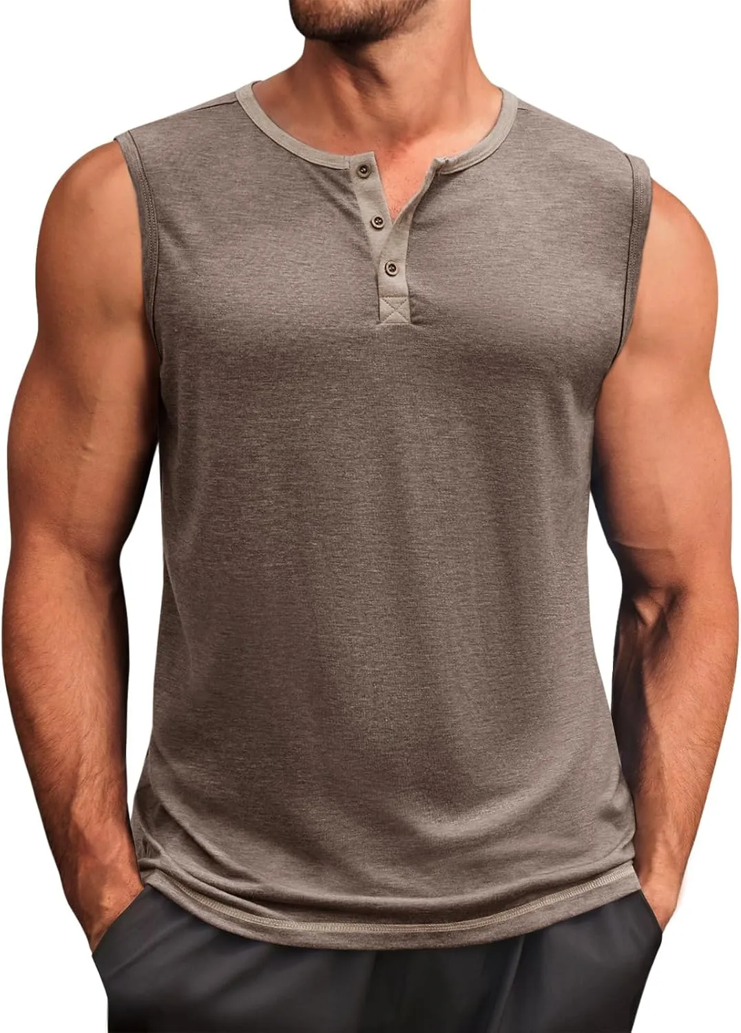 Runcati Men's Workout Tank Tops Sleeveless Gym Muscle Henley Shirt Casual Basic Summer Beach Tops