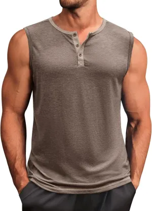 Runcati Men's Workout Tank Tops Sleeveless Gym Muscle Henley Shirt Casual Basic Summer Beach Tops