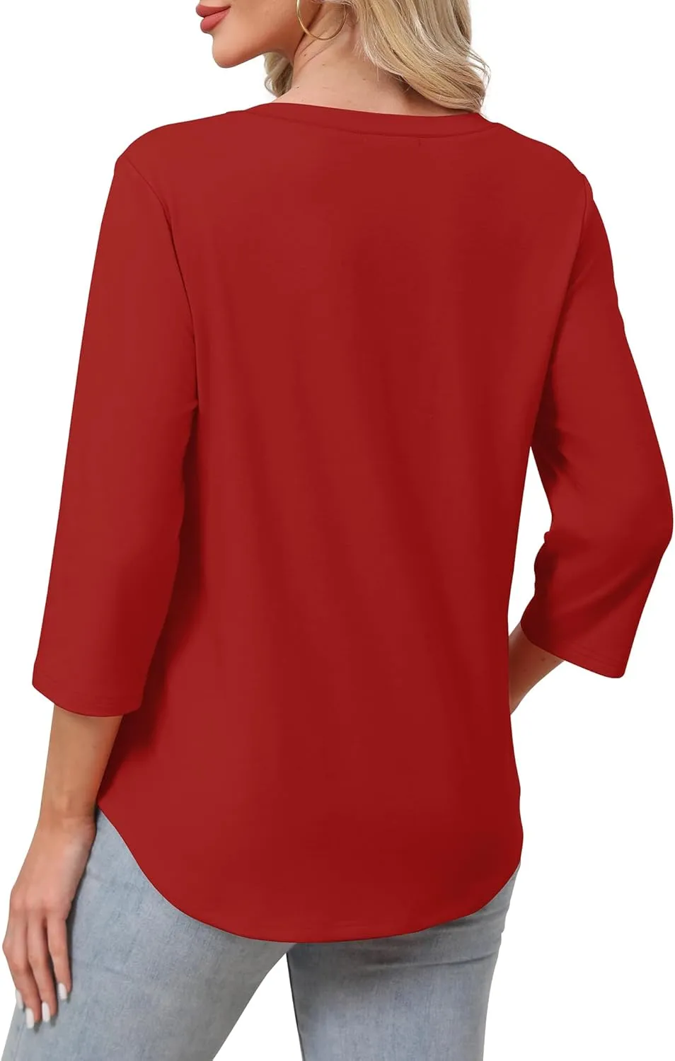 SAMPEEL 3/4 Length Sleeve Womens Tops Pleated V Neck Dressy Casual Blouses Summer Outfits Plus Size Spring Clothes
