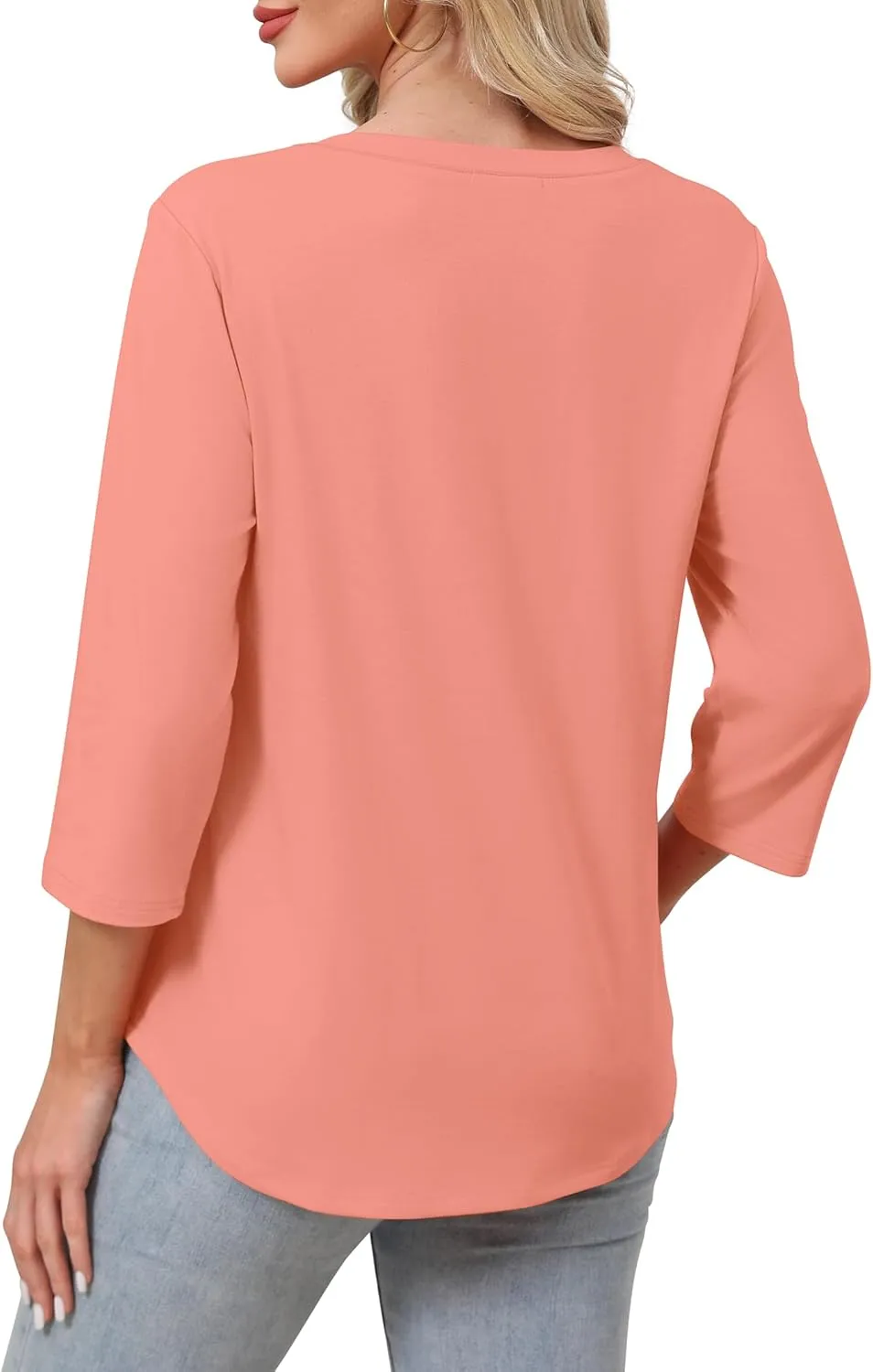 SAMPEEL 3/4 Length Sleeve Womens Tops Pleated V Neck Dressy Casual Blouses Summer Outfits Plus Size Spring Clothes