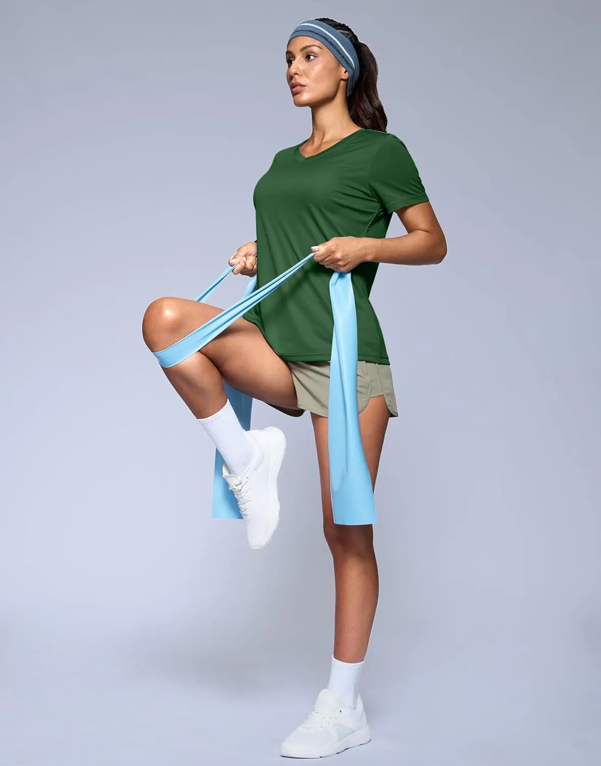 SANTINY Women's V Neck Short Sleeve Shirts Uv Protectioin Moisture Wicking Hiking Workout Athletic T Shirts for Women