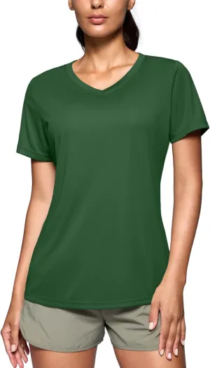 SANTINY Women's V Neck Short Sleeve Shirts Uv Protectioin Moisture Wicking Hiking Workout Athletic T Shirts for Women