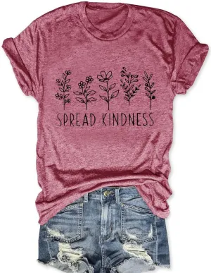 Savarana Women's Spread Kindness Shirt Cute Wildflower Botanical T-Shirt Novelty Positive Blessed Tops Tee