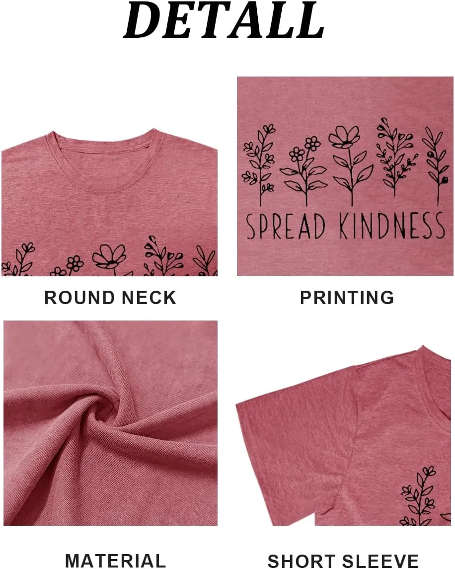Savarana Women's Spread Kindness Shirt Cute Wildflower Botanical T-Shirt Novelty Positive Blessed Tops Tee