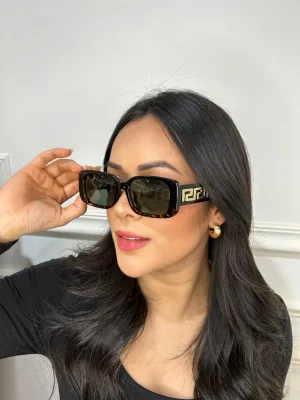 Selena - Tortoiseshell Under Square Sunglasses with Gold Greek Key Design