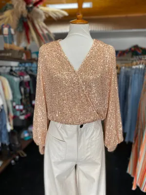 Sequin LS Bodysuit - Champagne