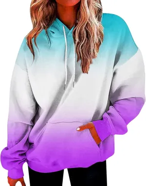 SHAOBGE Hoodies For Women Fall Marble Print Flowy Sweatshirt Long Sleeve Drawstring Blouses And Tops Winter Casual Clothing