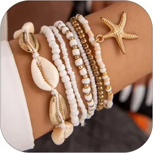 Shell Bracelet Beach Accessories Starfish Bracelets Seashell Charm Bracelets Turtle Boho Layered Beach Dresses for Women Vcation Outfits Summer Stuff