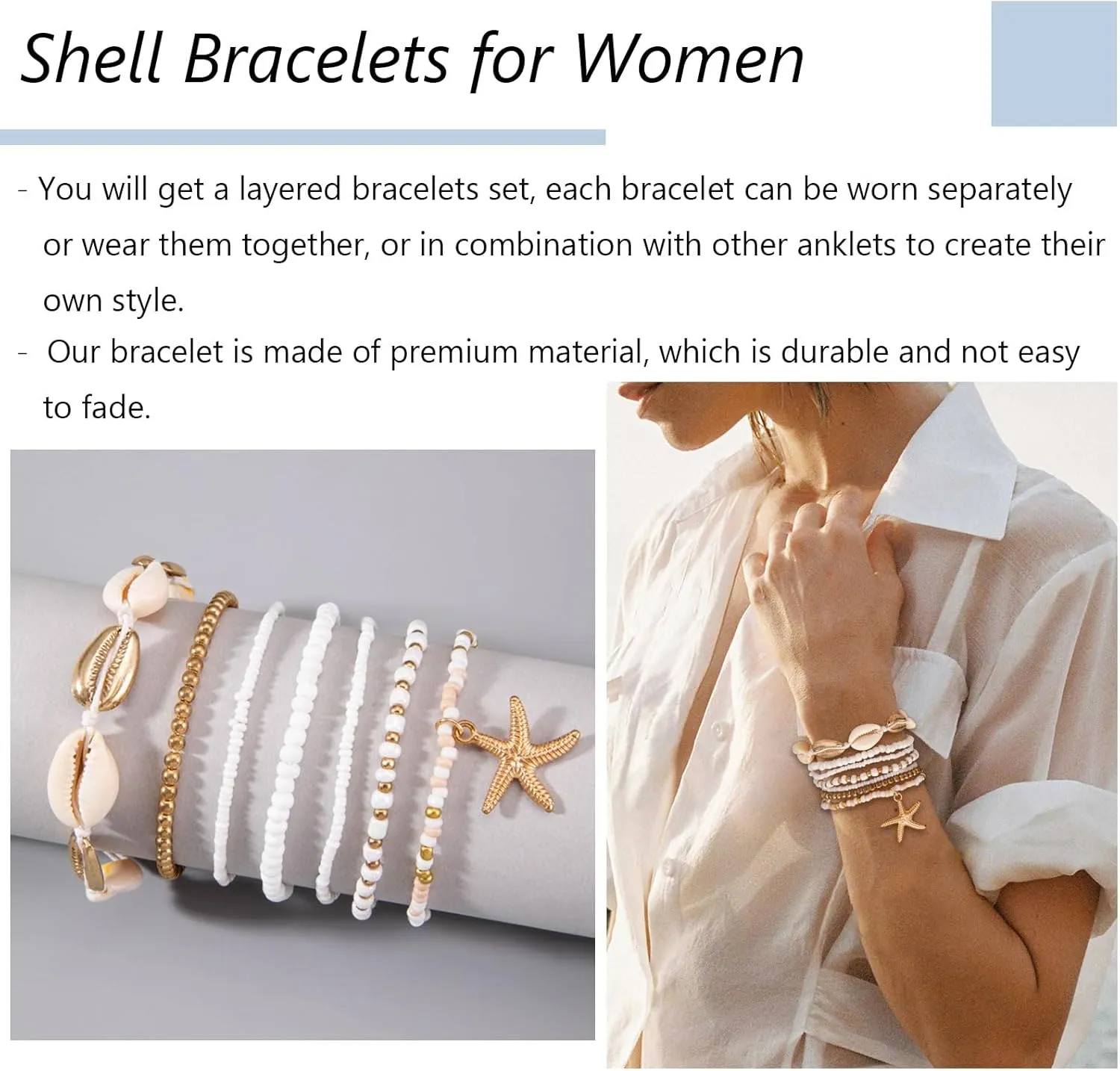 Shell Bracelet Beach Accessories Starfish Bracelets Seashell Charm Bracelets Turtle Boho Layered Beach Dresses for Women Vcation Outfits Summer Stuff