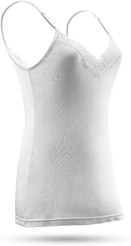 SilRiver Silk Women's Camisole Deep V-Neck Tank Tops Lace Cami Tops for Women Undershirts