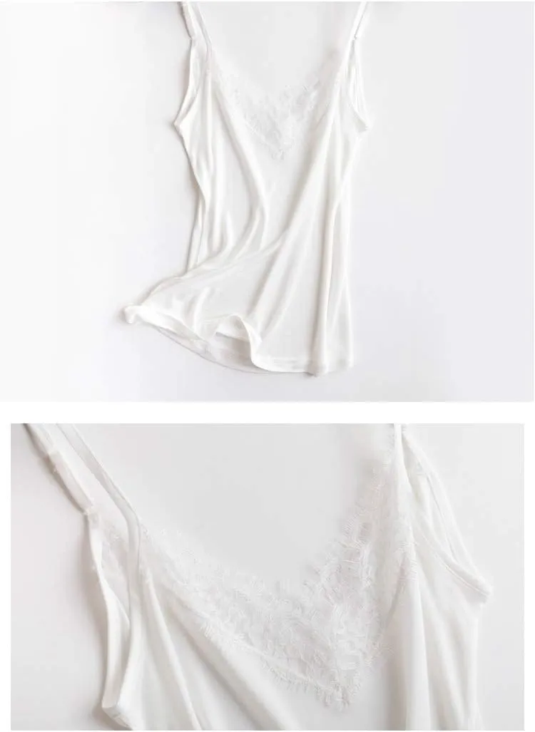 SilRiver Silk Women's Camisole Deep V-Neck Tank Tops Lace Cami Tops for Women Undershirts
