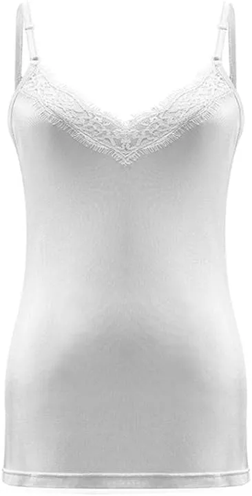 SilRiver Silk Women's Camisole Deep V-Neck Tank Tops Lace Cami Tops for Women Undershirts