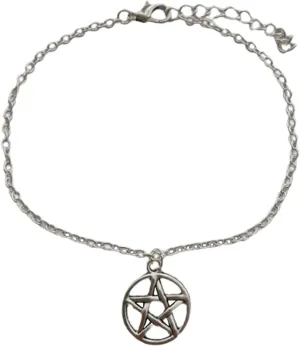 Silver Color Pentagram Anklet, Pentacle Ankle Bracelet, Pagan, Wiccan, Summer Beach Jewelry