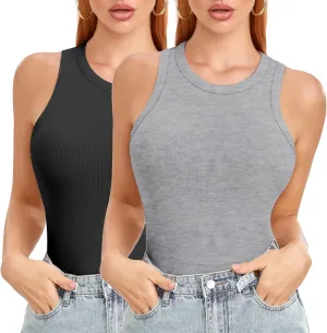 SIMIYA Tank Tops for Women Ribbed Sleeveless Racerback Summer Basic Cami Top Shirt Round High Neck Slim Fitted Blouses