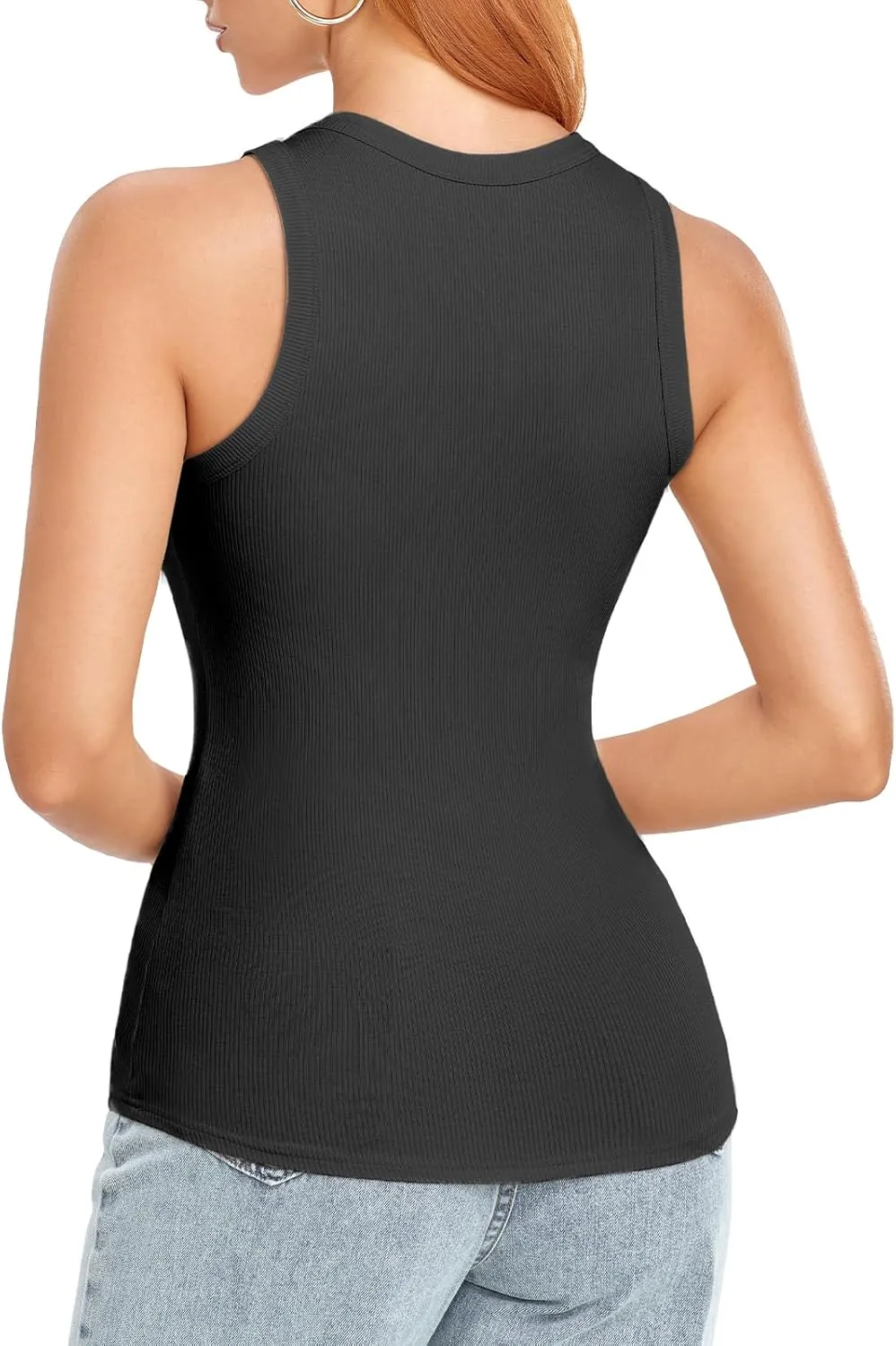 SIMIYA Tank Tops for Women Ribbed Sleeveless Racerback Summer Basic Cami Top Shirt Round High Neck Slim Fitted Blouses