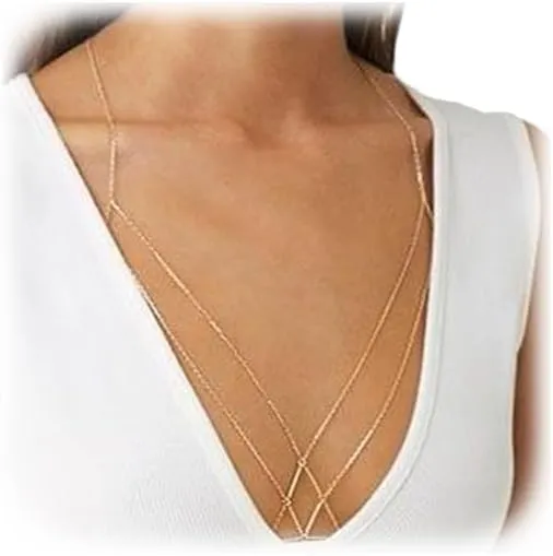 Simple Bra Body Chain Sexy Crossover Harness Chest Chain Summer Layered Body Chain Bikini Waist Chain Body Jewelry for Women