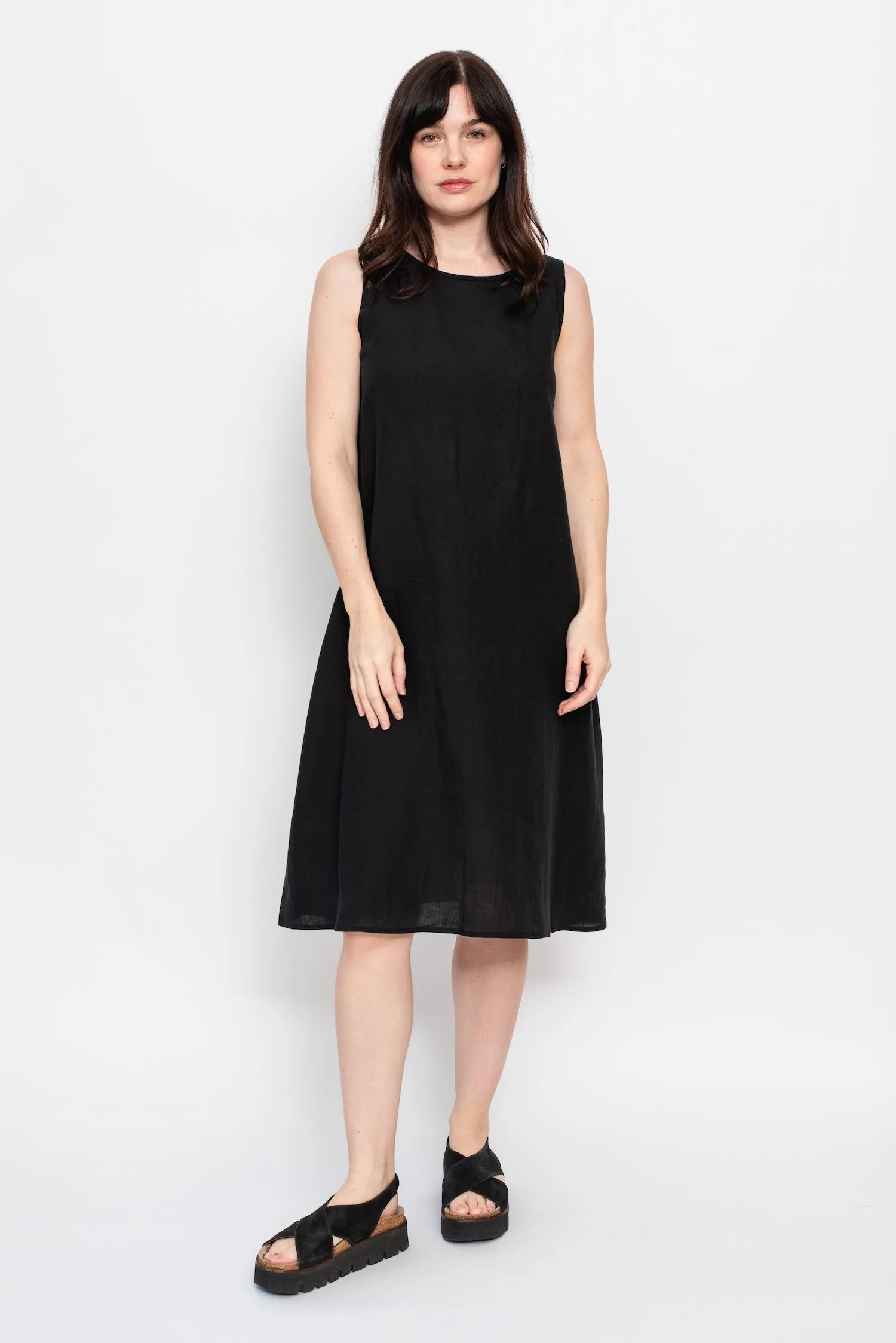Sleeveless Linen Dress, Black