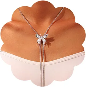 Sliver Butterfly Necklace Layered Adjustable Choker Necklaces Long Jewelry Chain for Women