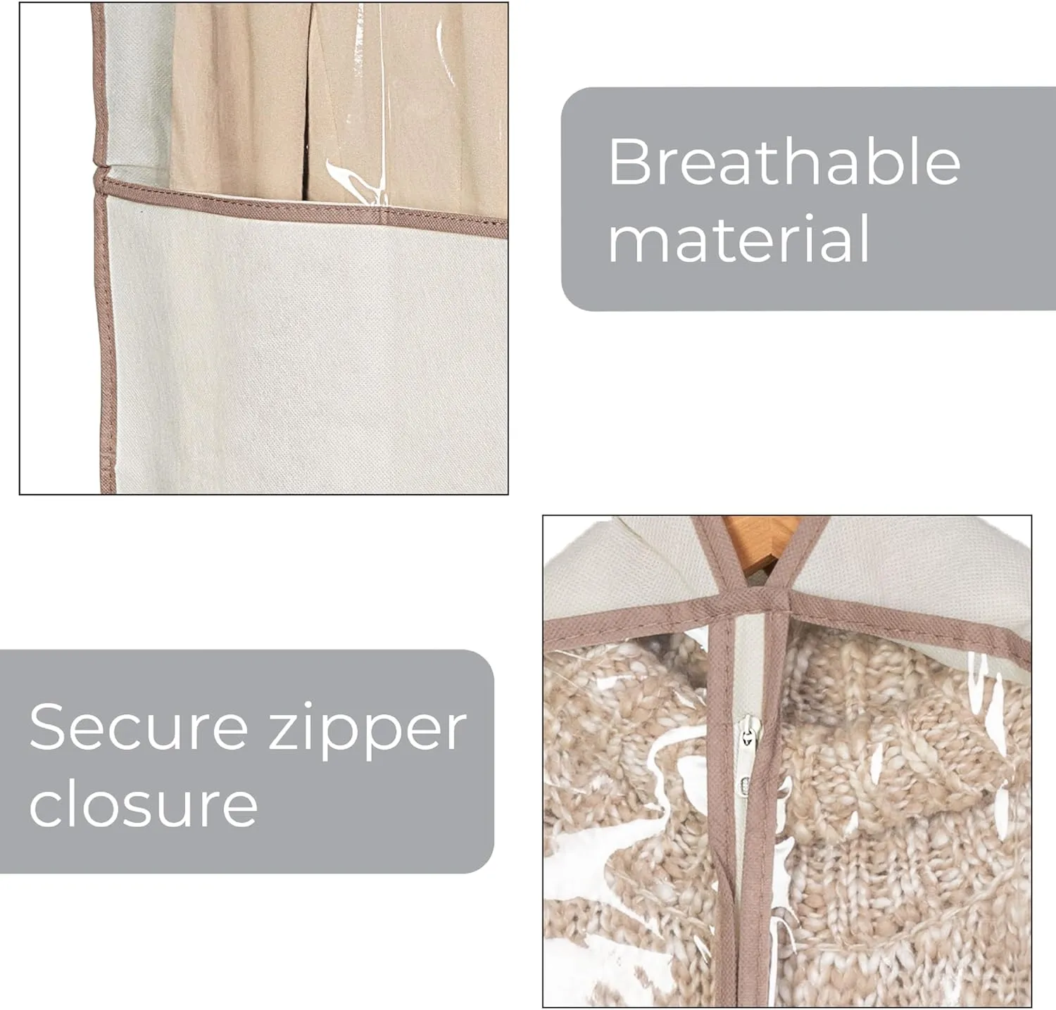 Smart Design Gusseted Garment Bag Hanger - (24 x 42 Inch) - Clothing Storage Cover - Includes Zipper Closure & Travel Loop - Suits, Dresses Travel Closet Organization - [Beige]