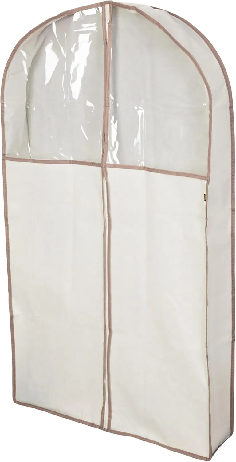 Smart Design Gusseted Garment Bag Hanger - (24 x 42 Inch) - Clothing Storage Cover - Includes Zipper Closure & Travel Loop - Suits, Dresses Travel Closet Organization - [Beige]