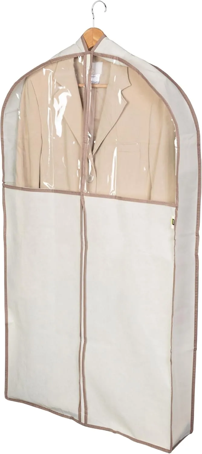 Smart Design Gusseted Garment Bag Hanger - (24 x 42 Inch) - Clothing Storage Cover - Includes Zipper Closure & Travel Loop - Suits, Dresses Travel Closet Organization - [Beige]