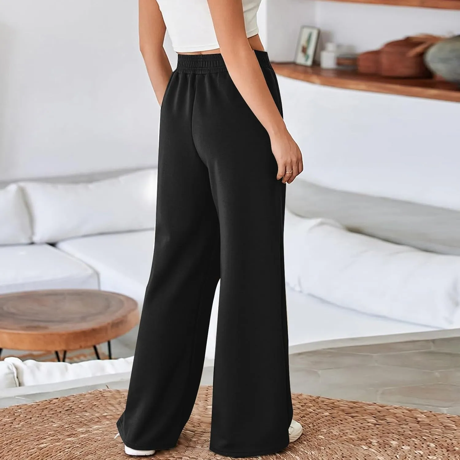 SMIDOW Womens High Waisted Wide Leg Palazzo Pants Trendy Fall Fashion Warm Fleece Sweatpants Workout Long Lounge Trousers