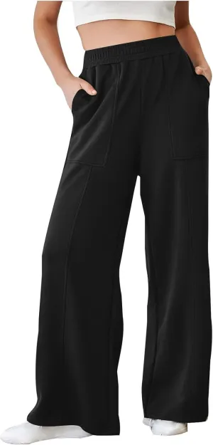 SMIDOW Womens High Waisted Wide Leg Palazzo Pants Trendy Fall Fashion Warm Fleece Sweatpants Workout Long Lounge Trousers