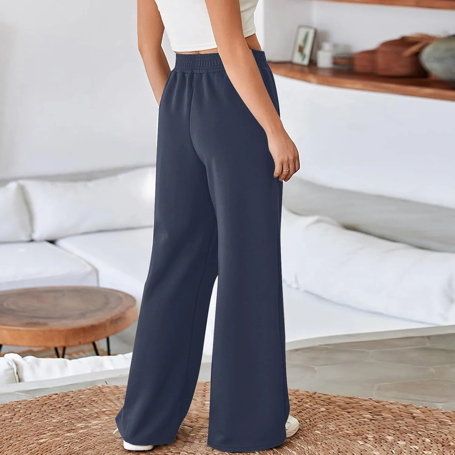 SMIDOW Womens High Waisted Wide Leg Palazzo Pants Trendy Fall Fashion Warm Fleece Sweatpants Workout Long Lounge Trousers