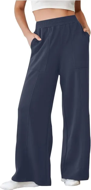 SMIDOW Womens High Waisted Wide Leg Palazzo Pants Trendy Fall Fashion Warm Fleece Sweatpants Workout Long Lounge Trousers