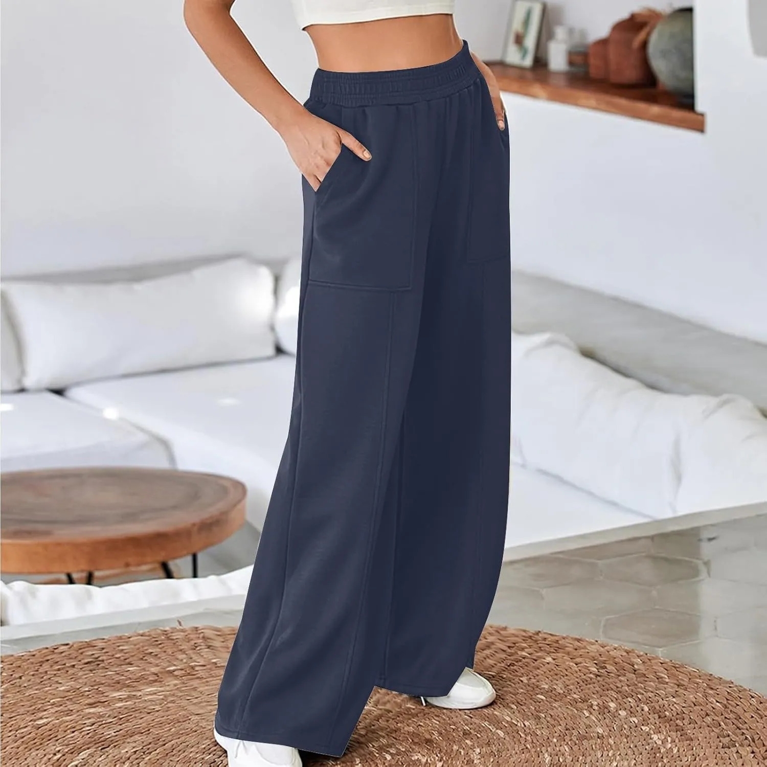 SMIDOW Womens High Waisted Wide Leg Palazzo Pants Trendy Fall Fashion Warm Fleece Sweatpants Workout Long Lounge Trousers
