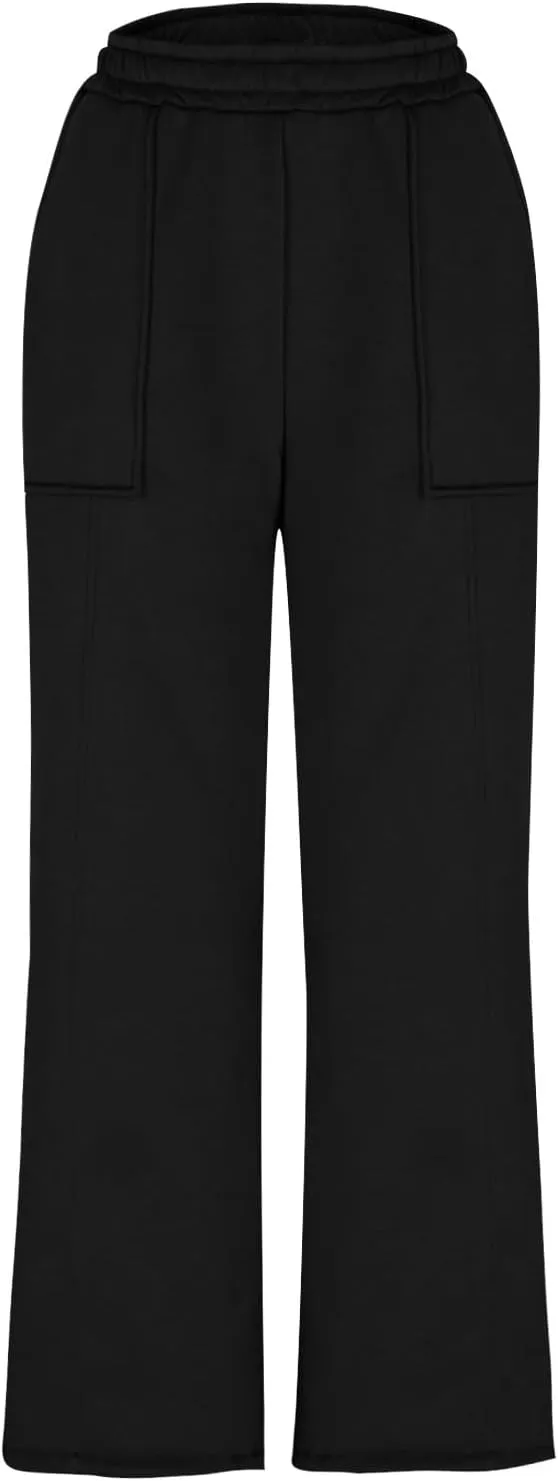SMIDOW Womens High Waisted Wide Leg Palazzo Pants Trendy Fall Fashion Warm Fleece Sweatpants Workout Long Lounge Trousers