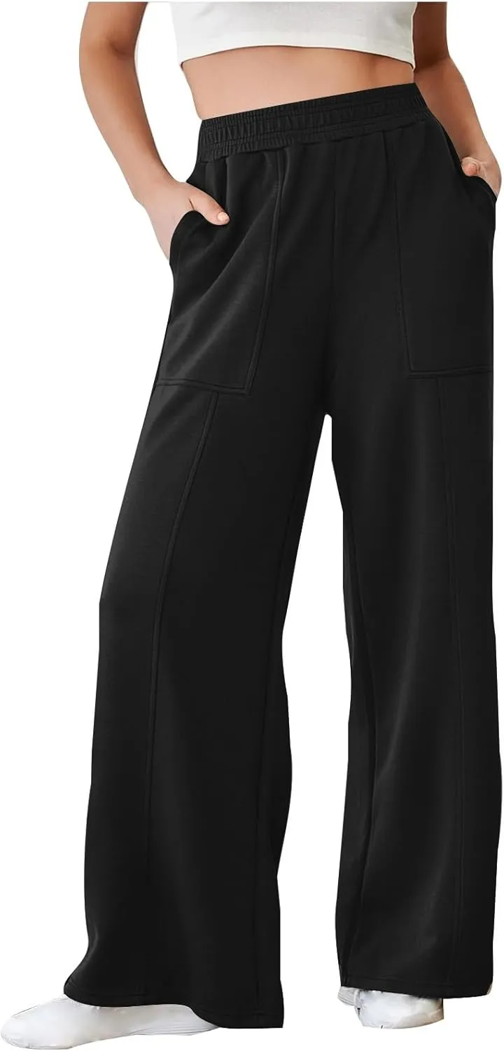 SMIDOW Womens High Waisted Wide Leg Palazzo Pants Trendy Fall Fashion Warm Fleece Sweatpants Workout Long Lounge Trousers