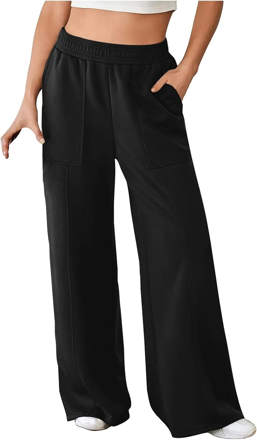 SMIDOW Womens High Waisted Wide Leg Palazzo Pants Trendy Fall Fashion Warm Fleece Sweatpants Workout Long Lounge Trousers