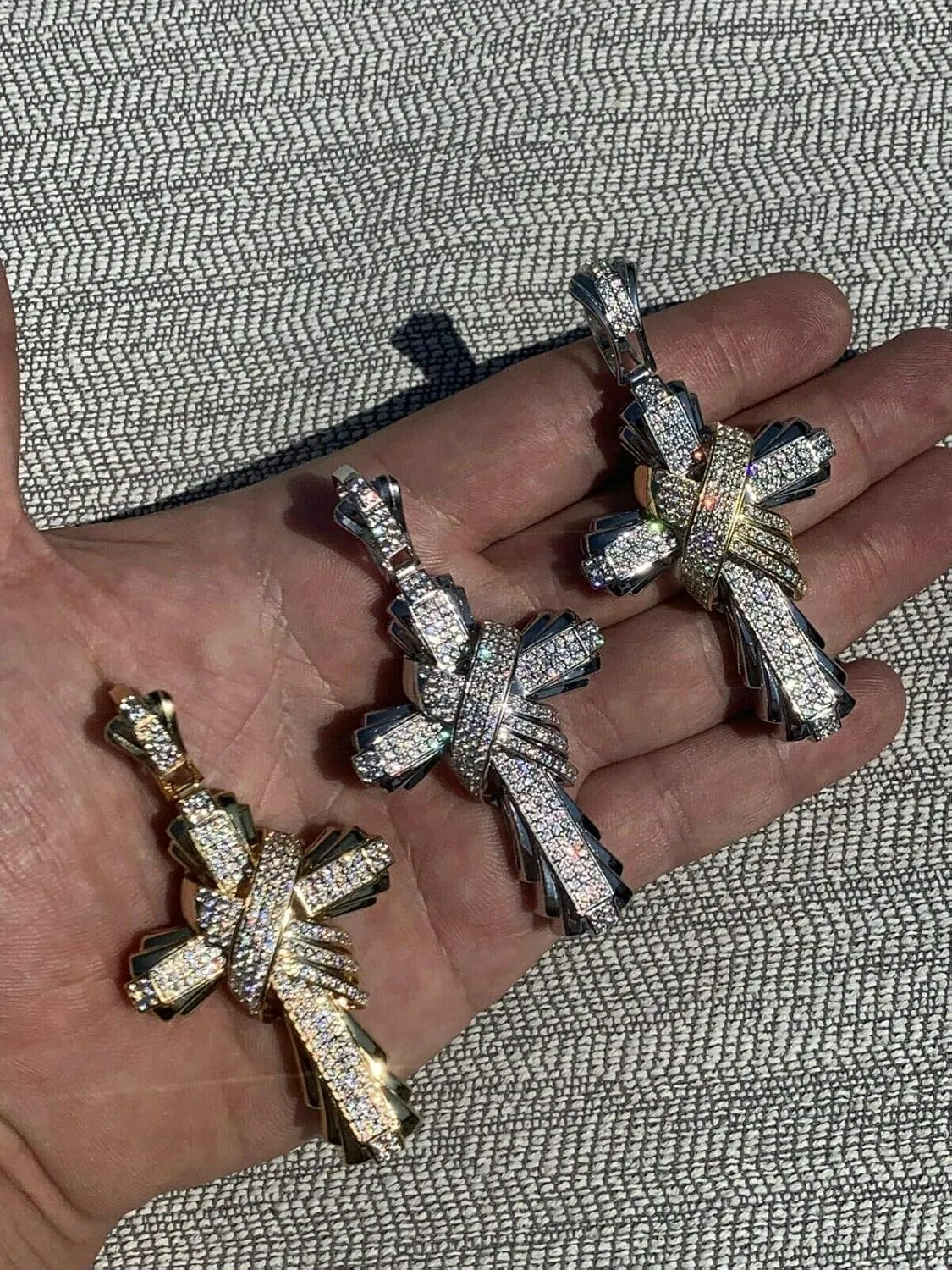 Solid 925 Sterling Silver Iced Cross Pendant - Men's - Large - Fits Up To 8mm Chains!