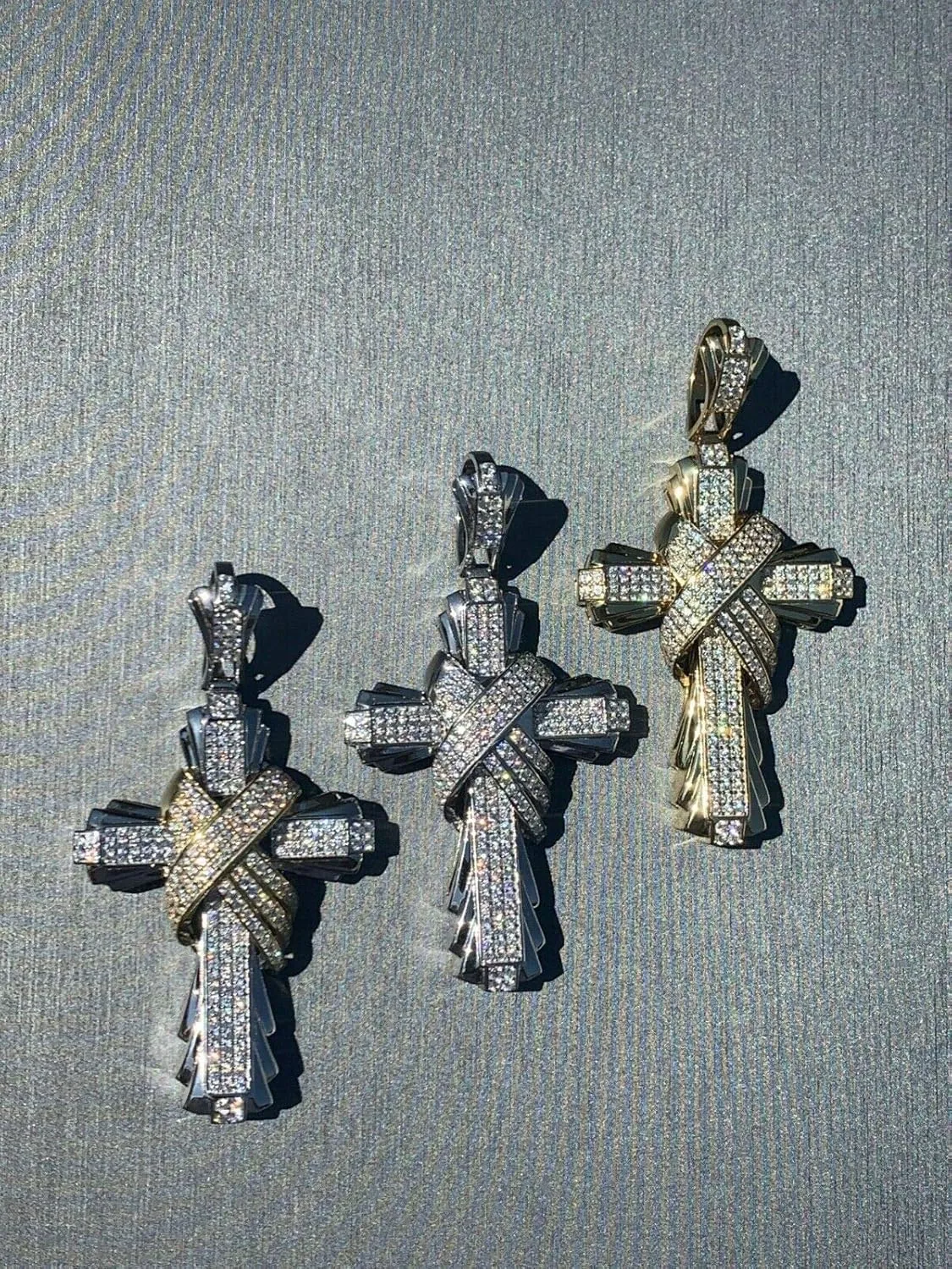 Solid 925 Sterling Silver Iced Cross Pendant - Men's - Large - Fits Up To 8mm Chains!