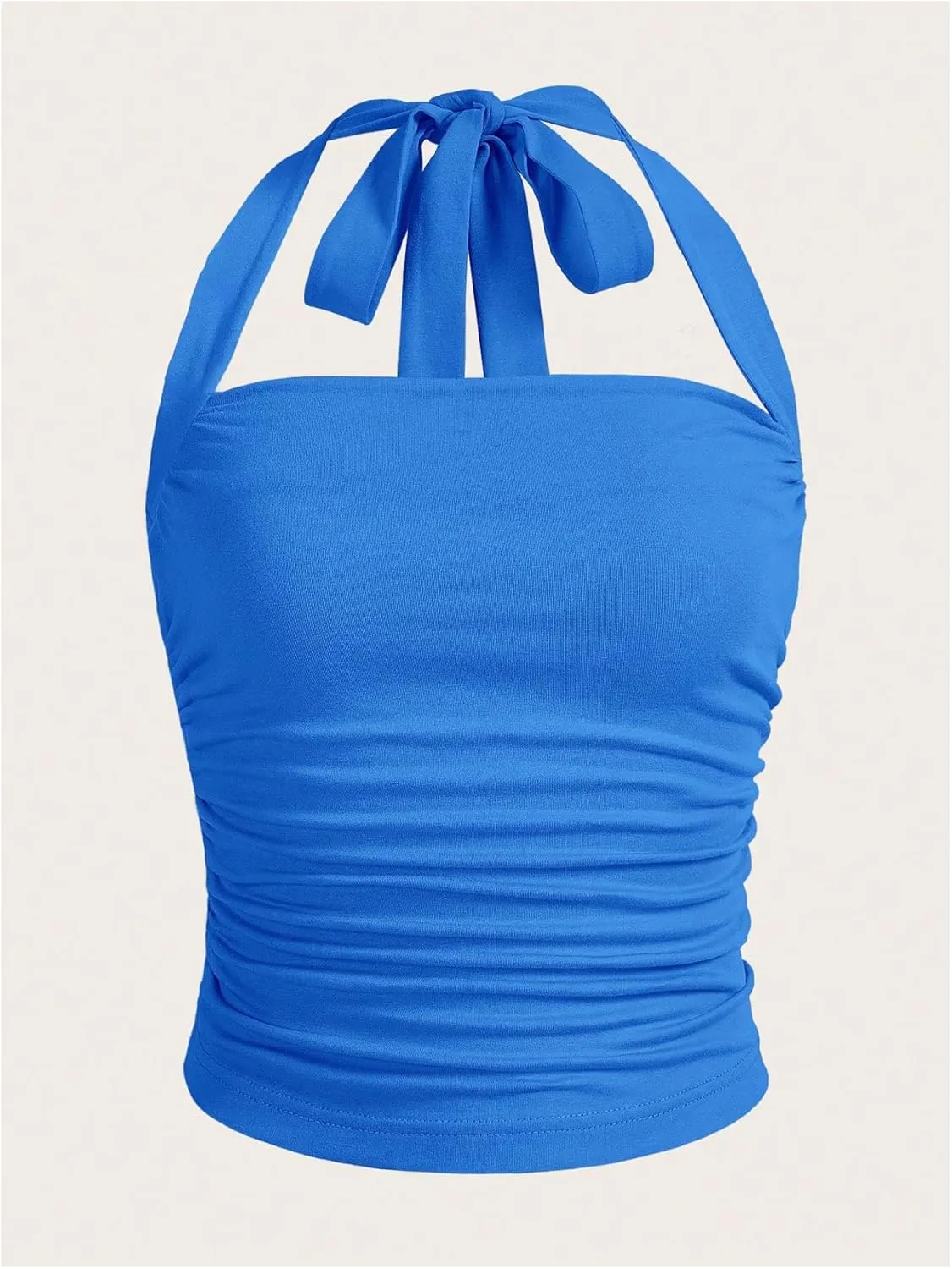 SOLY HUX Women's Ruched Halter Y2K Crop Tops Tie Back Sleeveless Slim Fit Cami Tops