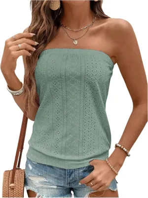 SOLY HUX Women's Strapless Bandeau Tank Top Casual Summer Sleeveless Eyelet Tube Tops