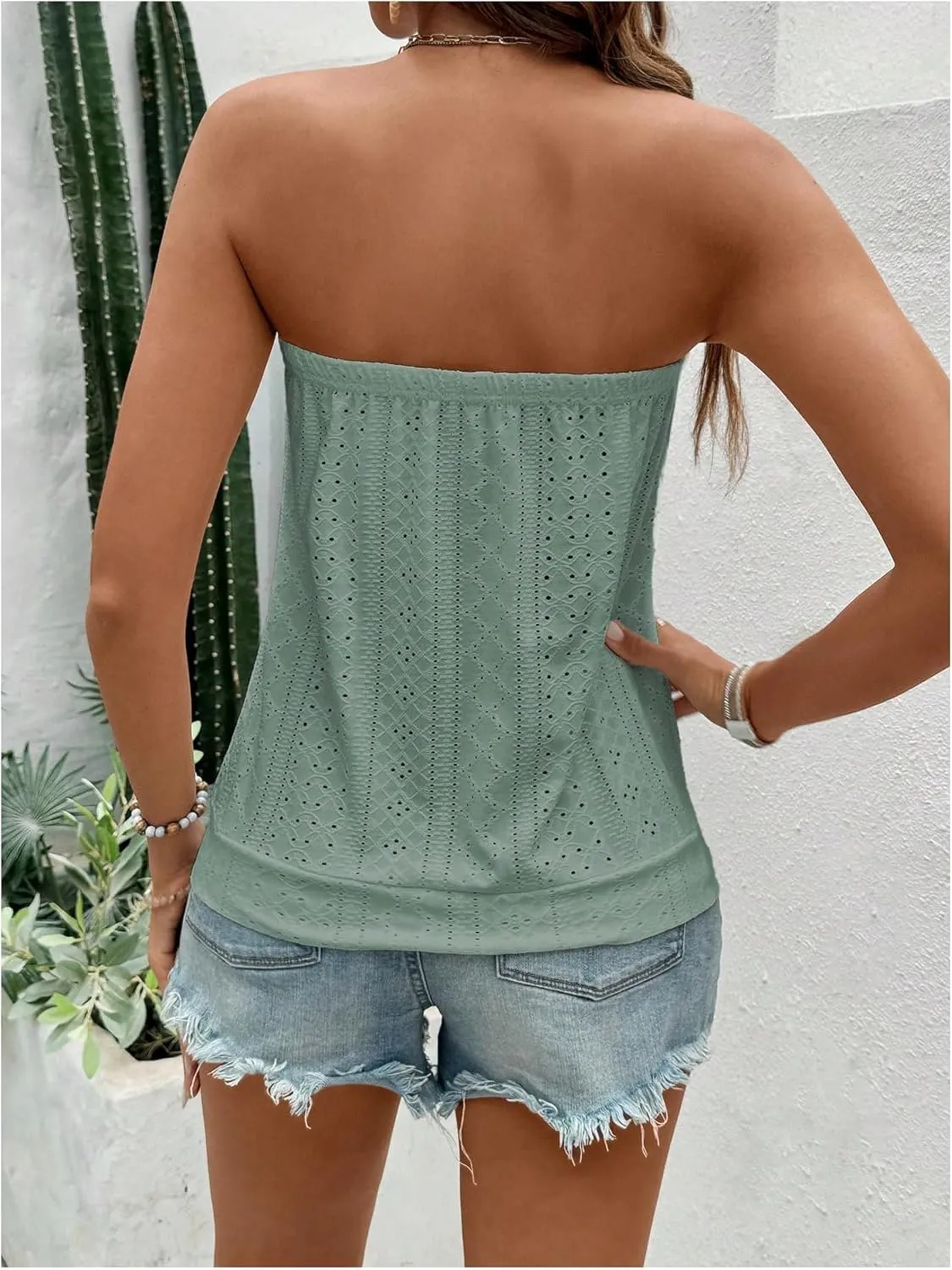 SOLY HUX Women's Strapless Bandeau Tank Top Casual Summer Sleeveless Eyelet Tube Tops