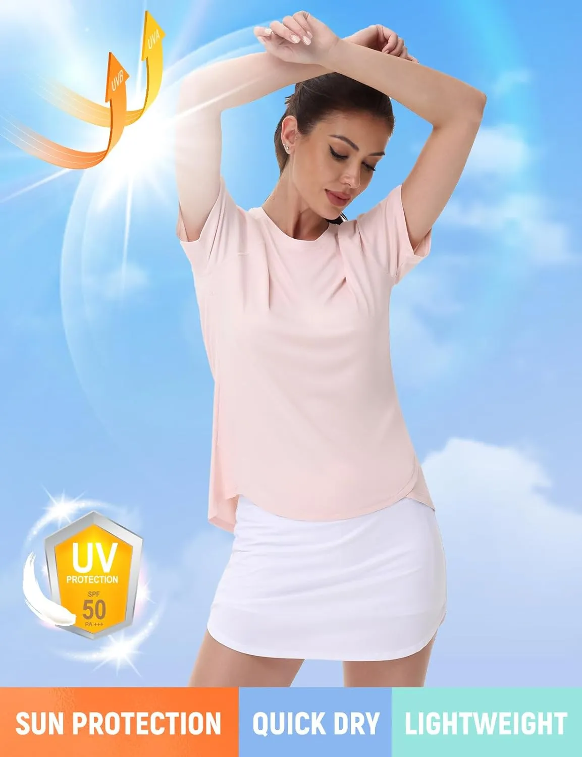 SPEXIAL Women's Short Sleeve Workout Tops Athletic Running Yoga Shirts Quick Dry T-Shirts UPF 50  Sun Shirt