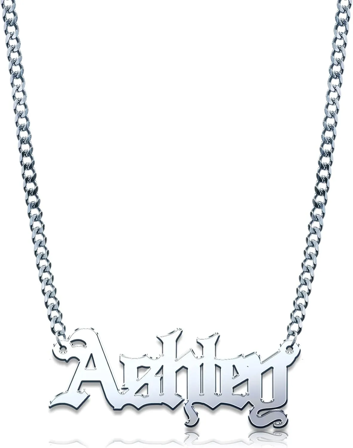 Sterling Silver Personalized Nameplate Custom Old English Name Necklace