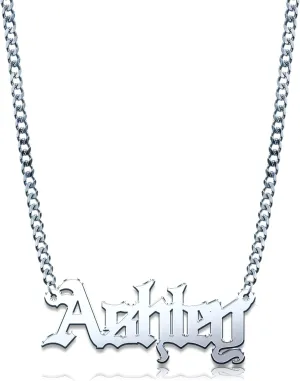 Sterling Silver Personalized Nameplate Custom Old English Name Necklace