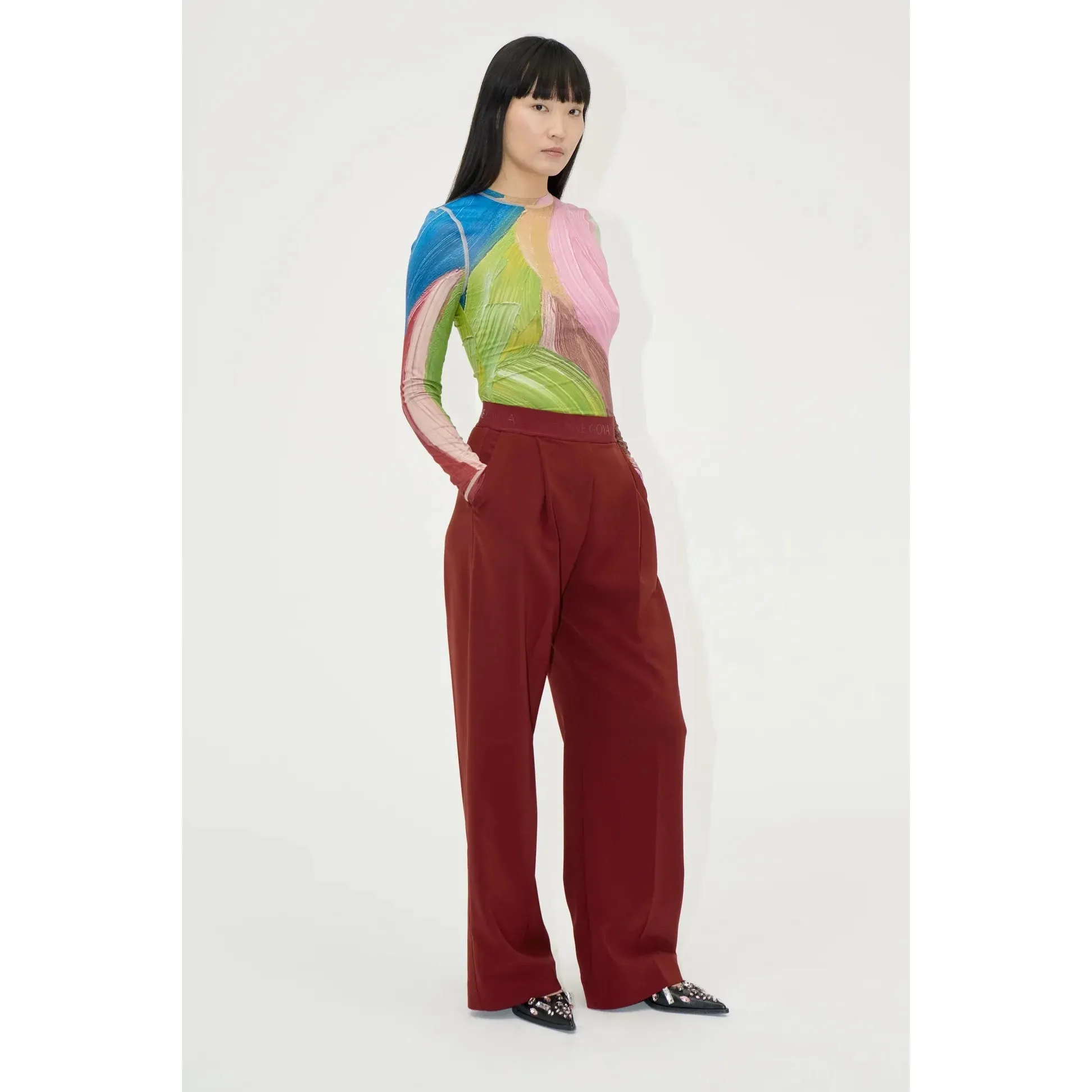 Stine Goya Wide Leg Long Pants in Bordeaux