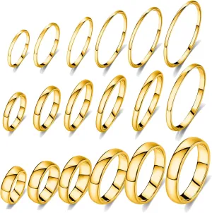 stino 18Pcs Non Tarnish Silver Rings Set for Women & Men, 316L Gold Stainless Steel Rings Bulk 2mm 4mm 6mm