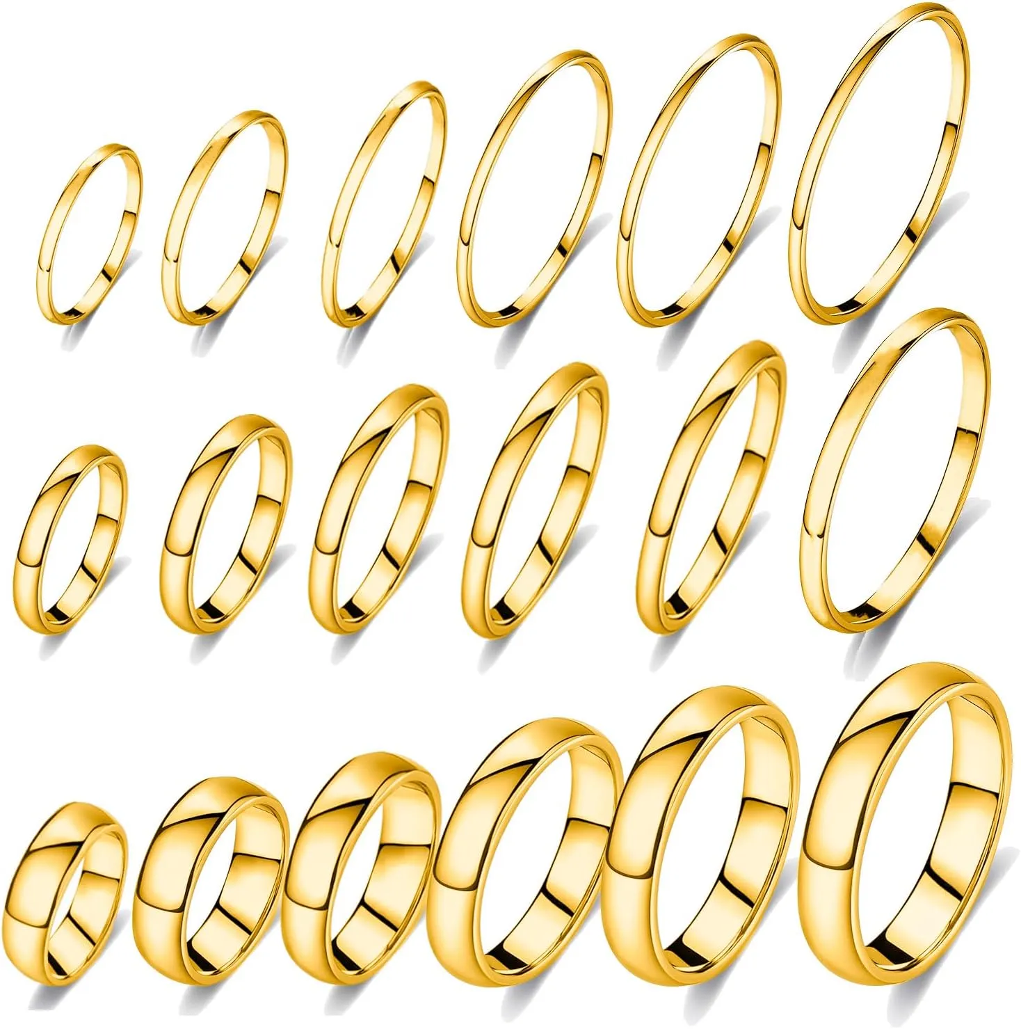 stino 18Pcs Non Tarnish Silver Rings Set for Women & Men, 316L Gold Stainless Steel Rings Bulk 2mm 4mm 6mm