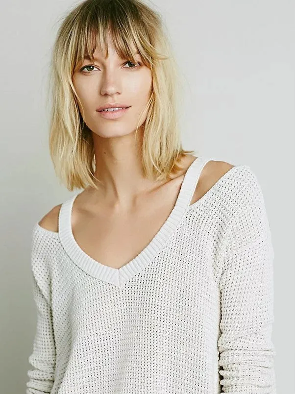 Street Style Bare Shoulder Loose Long Sweater