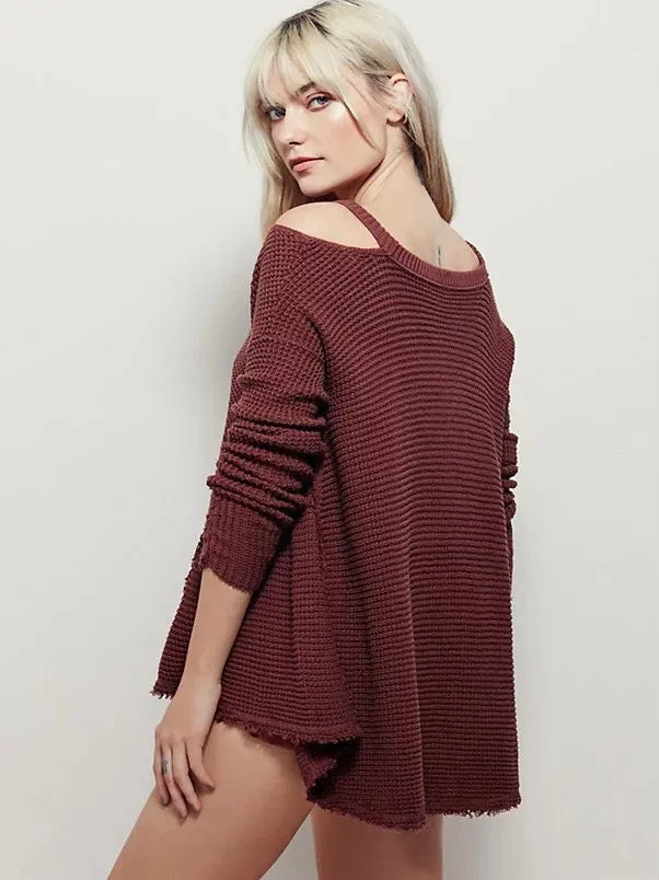 Street Style Bare Shoulder Loose Long Sweater