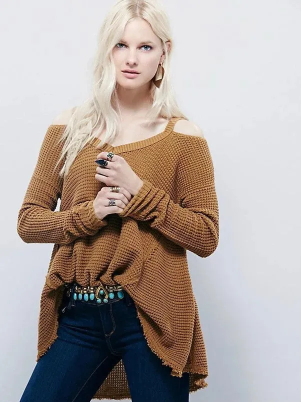 Street Style Bare Shoulder Loose Long Sweater
